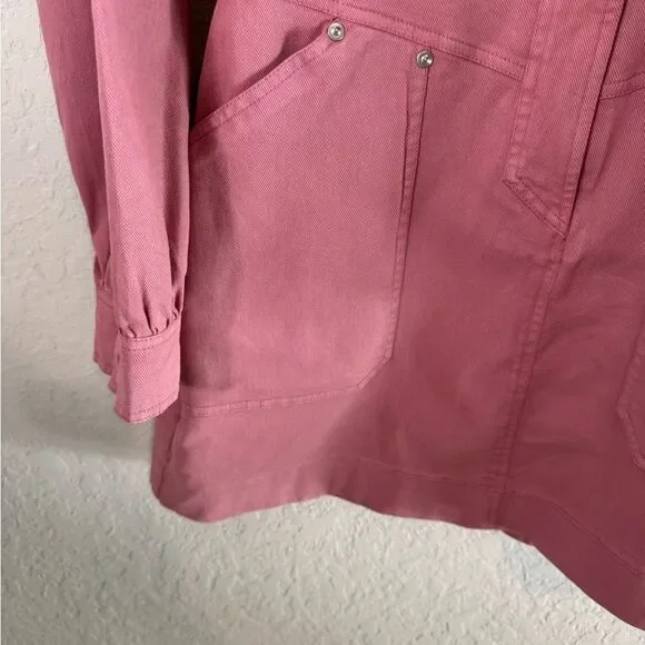 Avec Les Filles Pink Coverall Denim 3/4 Snap Front Patch Pocket Dress Size S - Picture 3 of 15